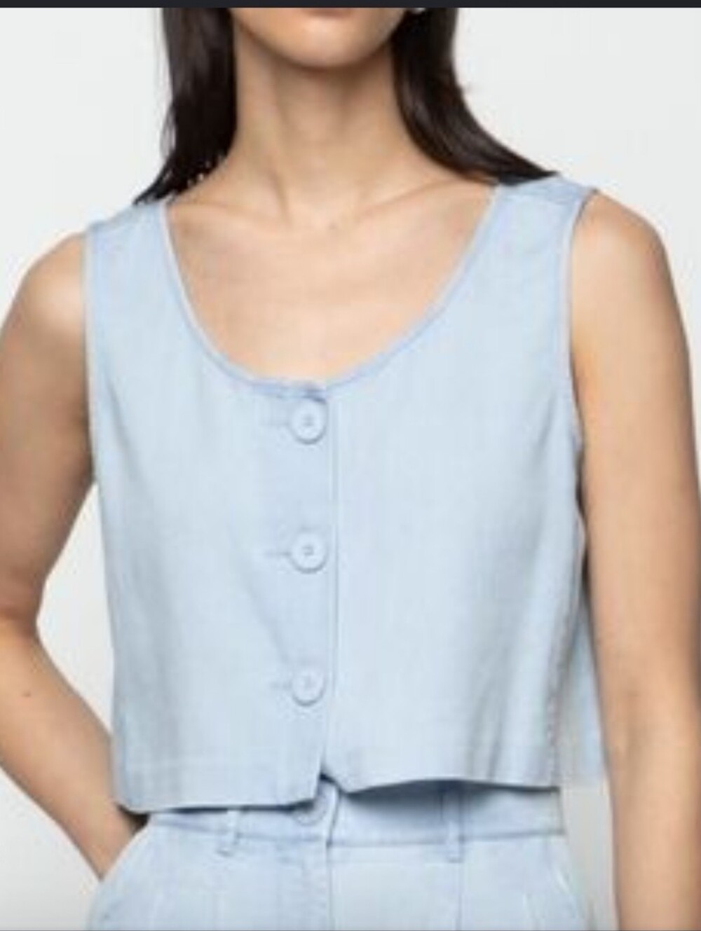 Oak + Fort Cropped Chambray Button Down Tank Light Blue Medium